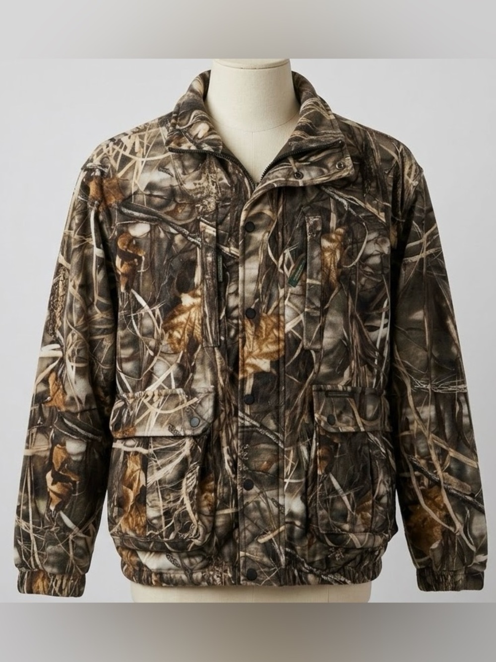 Vintage Remington Camo Hunting Jacket Mens XL Advantage Max-4 Fleecy Heavy Zip